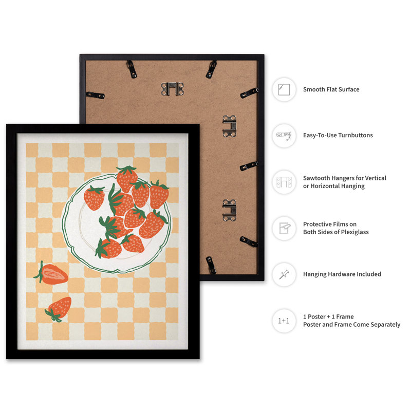 Fraises sur une assiette, H 24 po x l 32 po, Affiche, Black Framed