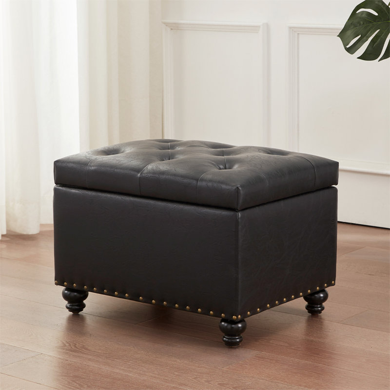 23.6" W Rectangle Upholstered Storage Ottoman, Black