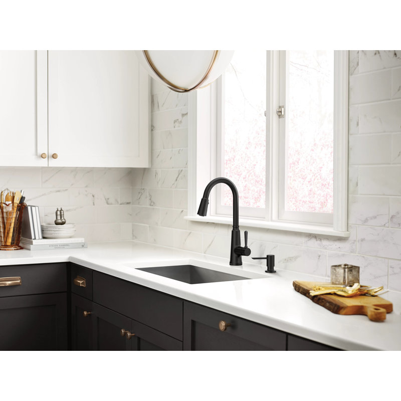 Robinet de cuisine à bec rétractable à poignée simple Moen avec Reflex et Power Boost, Noir mat
