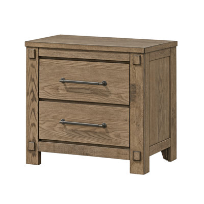 Ensemble de chambre à coucher Queen, design à panneaux, chêne brun antique, 3 pièces avec 2 NS