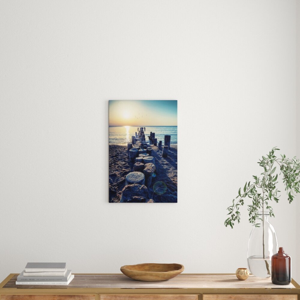 Leinwandbild ,,Baumstümpfe am Meer", Fotodruck