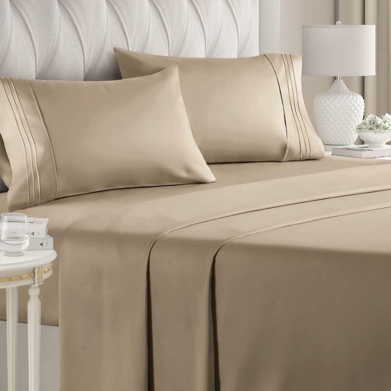 King Size Cream Microfiber 4-Piece Bed Sheet Set