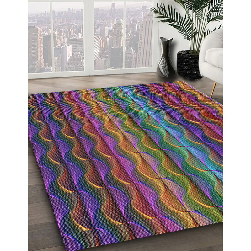 Tapis à motifs vert/jaune/mauve foncé, Rectangle 8 pi x 10 pi