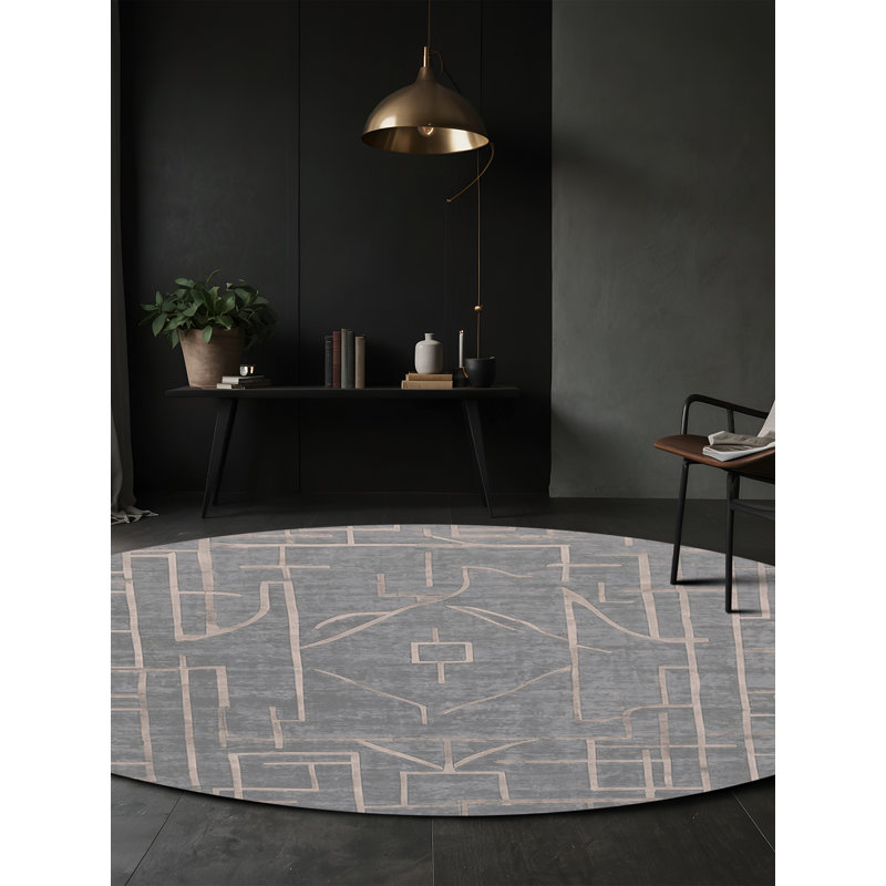 Machine Washable Gray Area Rug, Round 8'