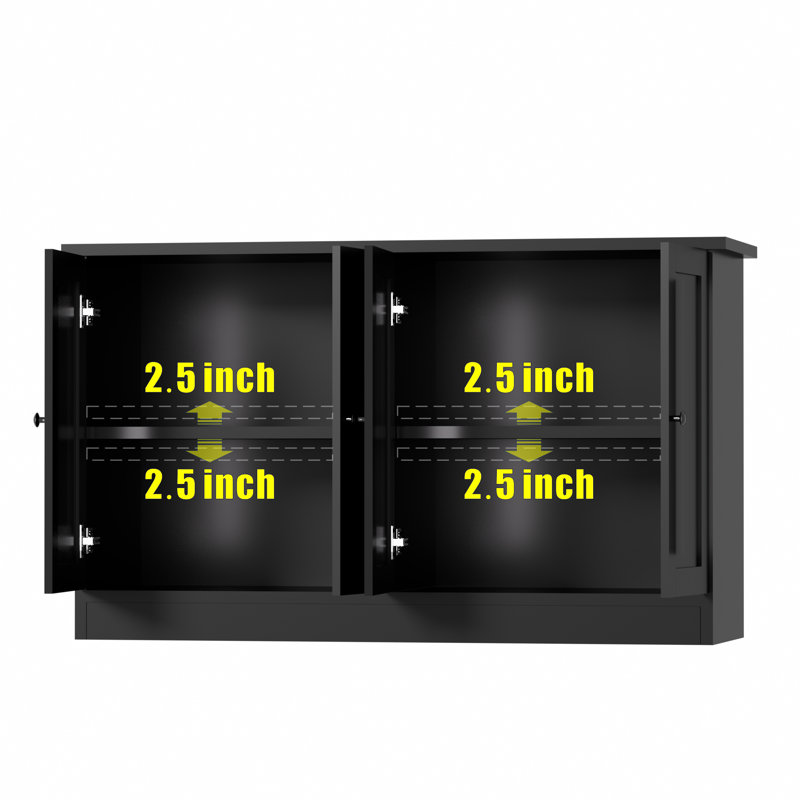 Modern Buffet Storage Cabinet With 4 Door, 49" W Coffee Bar Cabinet, Kitchen Buffet Sideboard For Living Room, Kitchen, Black