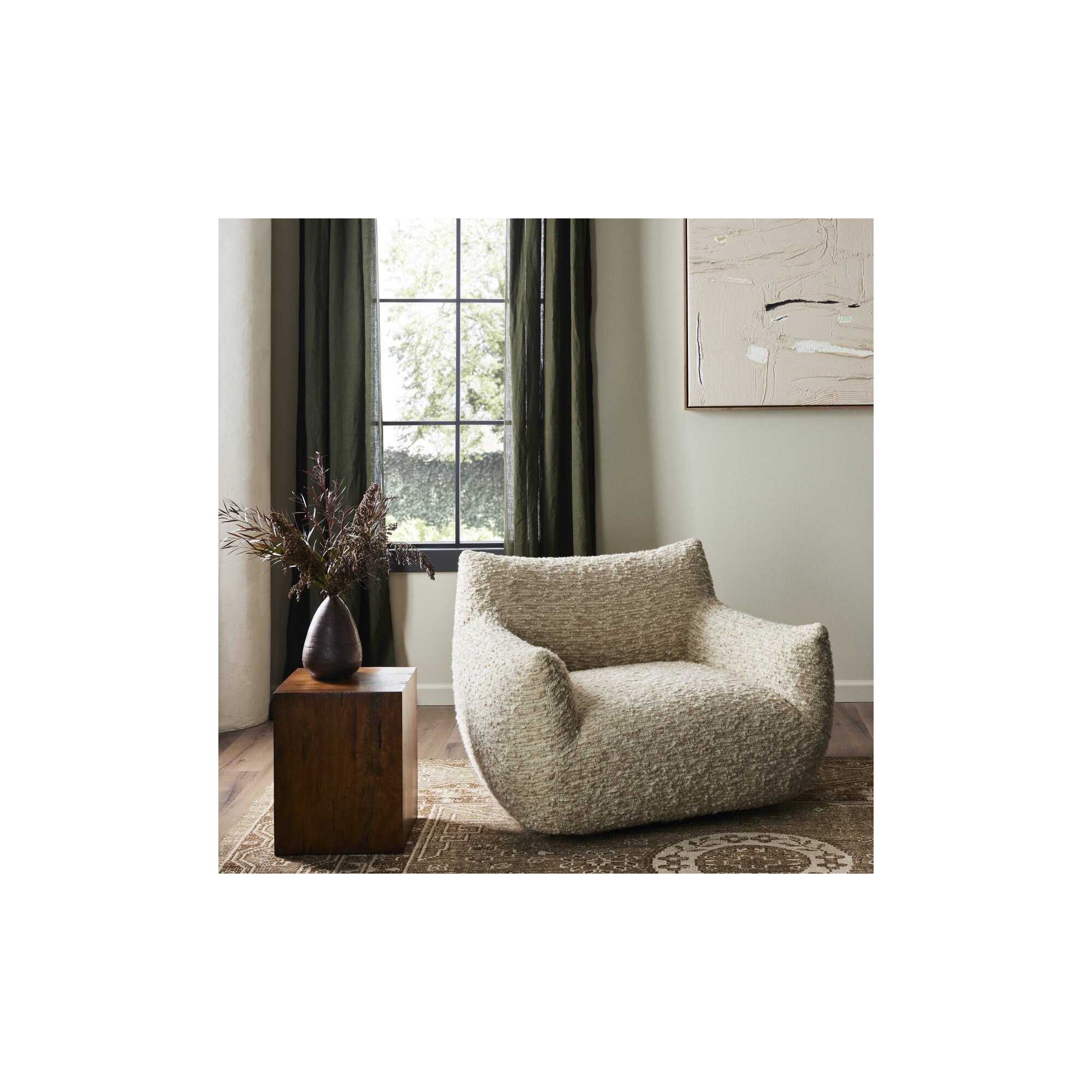 Nowthen Upholstered Swivel Armchair, Solema Cream Boucle