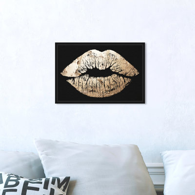 Fashion And Glam Gold Kiss Lipstick - Graphic Art on Canvas