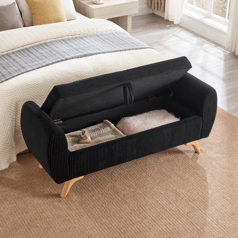 Banc rembourré avec rangement, Noir, Noir