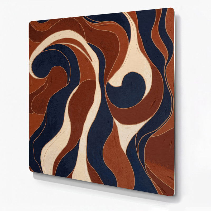Art mural abstrait en métal brun figuratif 97, 12" H x 12" W