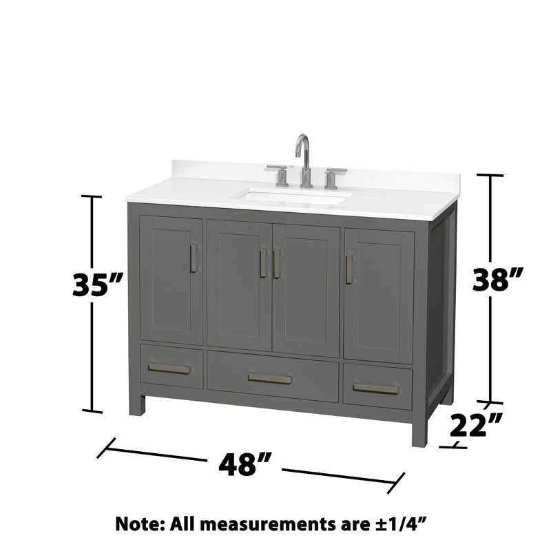 Sheffield 48" Freestanding Single Bathroom Vanity with Quartz Top with 24" Mirror, Gray, Giotto Quartz, Single Hole