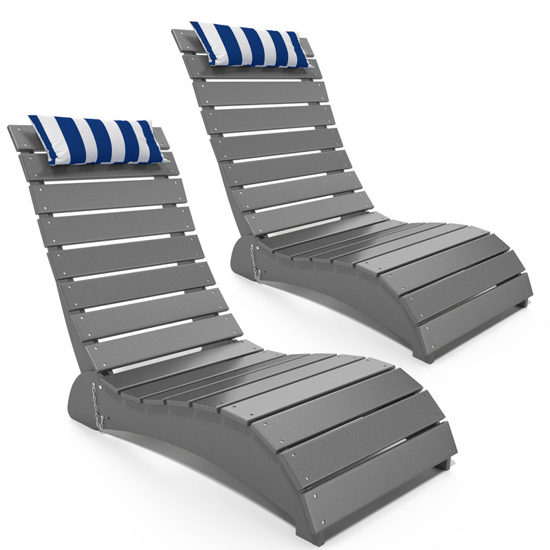 HDPE Patio Chaise Lounge, Waterproof Ergonomic Design with 3-Position Adjustable & Headrest, for Pool, Deck & Beach, Gray