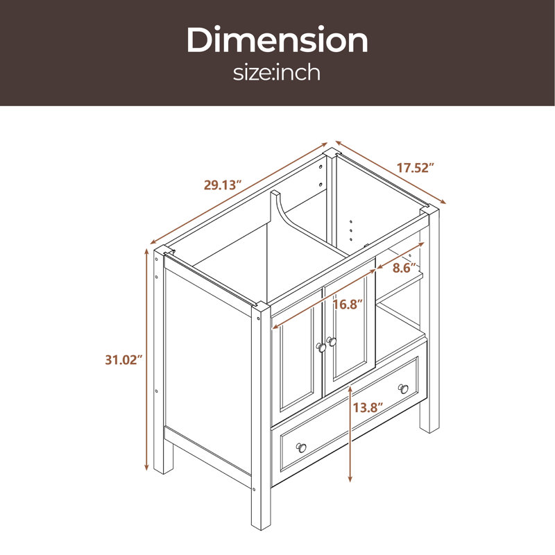 29.13'' Single Bathroom Vanity Base Only, Brown