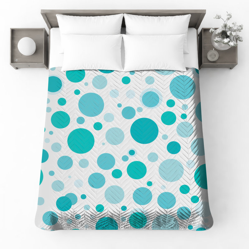 Blue Circular Dots Quilted Bedspread All Sizes, Twin