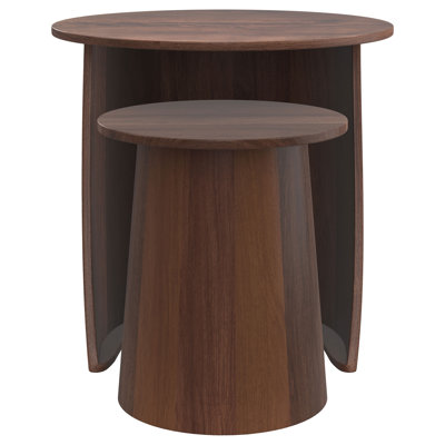 Yency 2-Piece Round Mango Wood Nesting Table Set Dark Brown