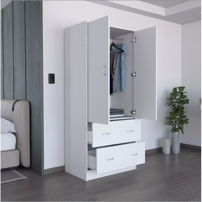 Armoire Taly avec portes doubles, 2 tiroirs et tringle