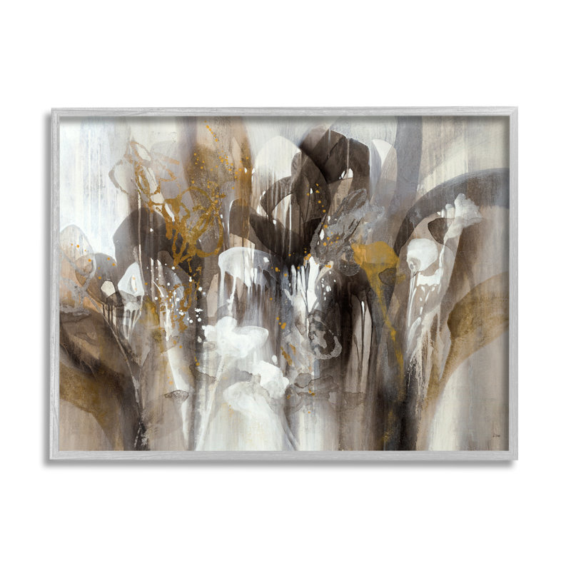 Abstrait, formes en cascade modernes, brun, blanc, noir, peinture, ferme rustique surdimensionnée, estampe numérique, art texturé par K. Nari