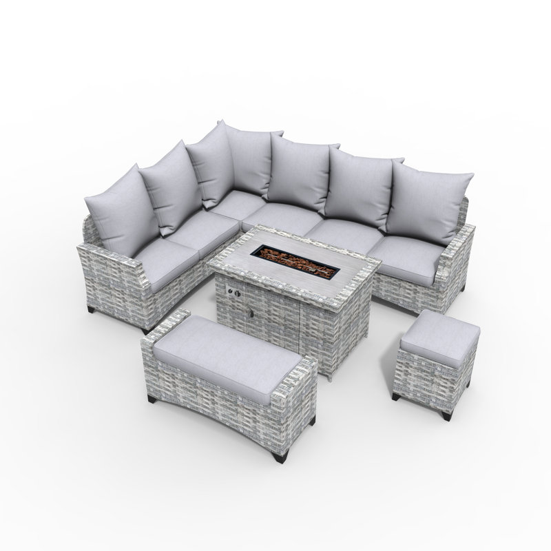 Ensemble de conversation pour 8 personnes en osier / rotin Cequoyah avec coussins