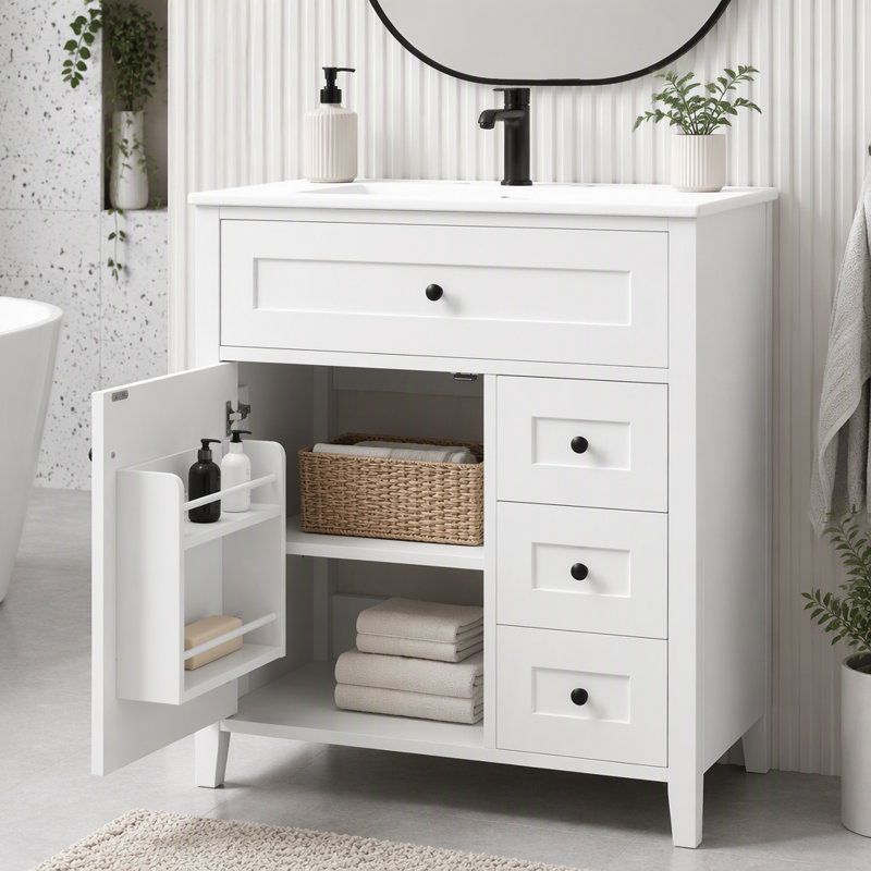 Meuble-lavabo de 30 po avec lavabo et grand rangement, Porte gauche blanche, 30