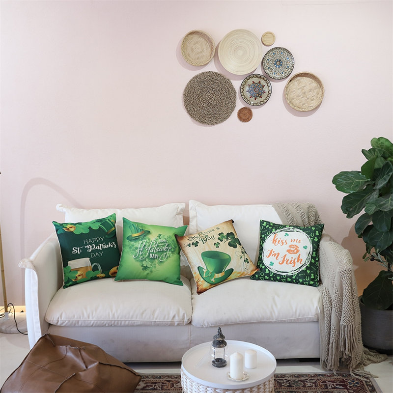 Housse de coussin en lin , Vert / blanc