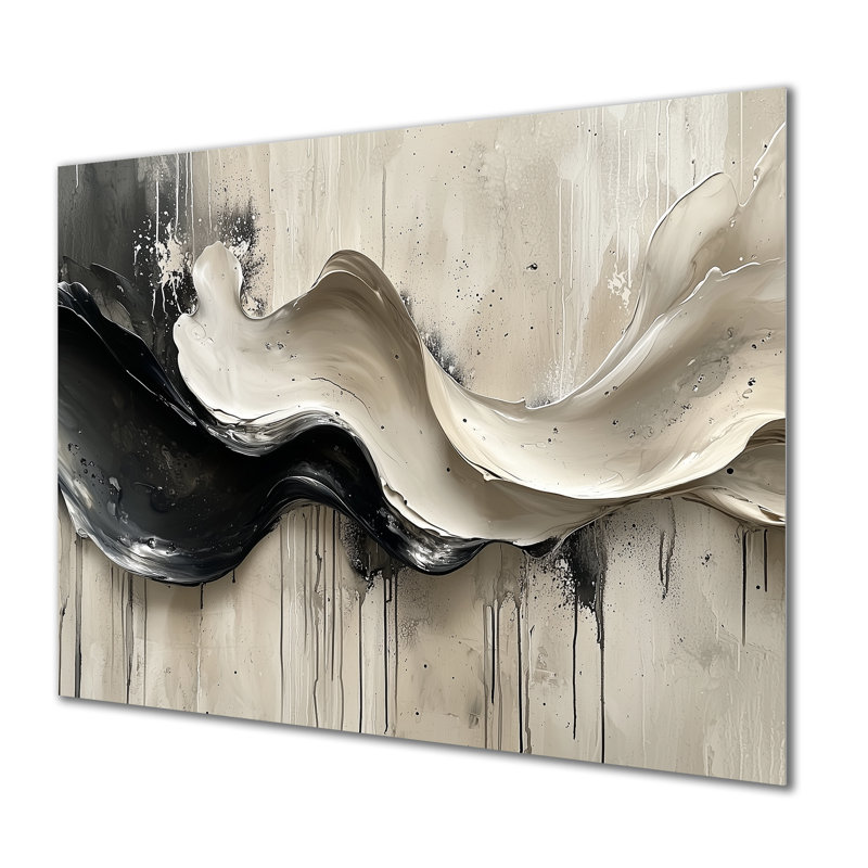 Gris sur fond blanc l'encre rythmique de l'encre III - art mural moderne en métal vagues pour le salon, H 16 po x l 32 po