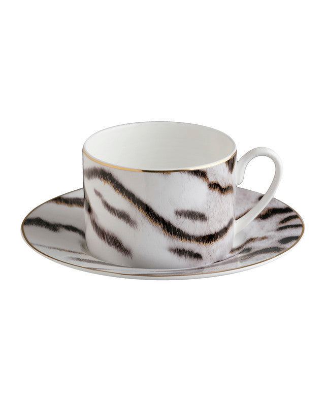 Tea Cup & Saucer TIGER Set of 2 in Luxury Box diam. 3.3in, H 2.3in, cap. 7.5 oz, Saucer diam. 6in