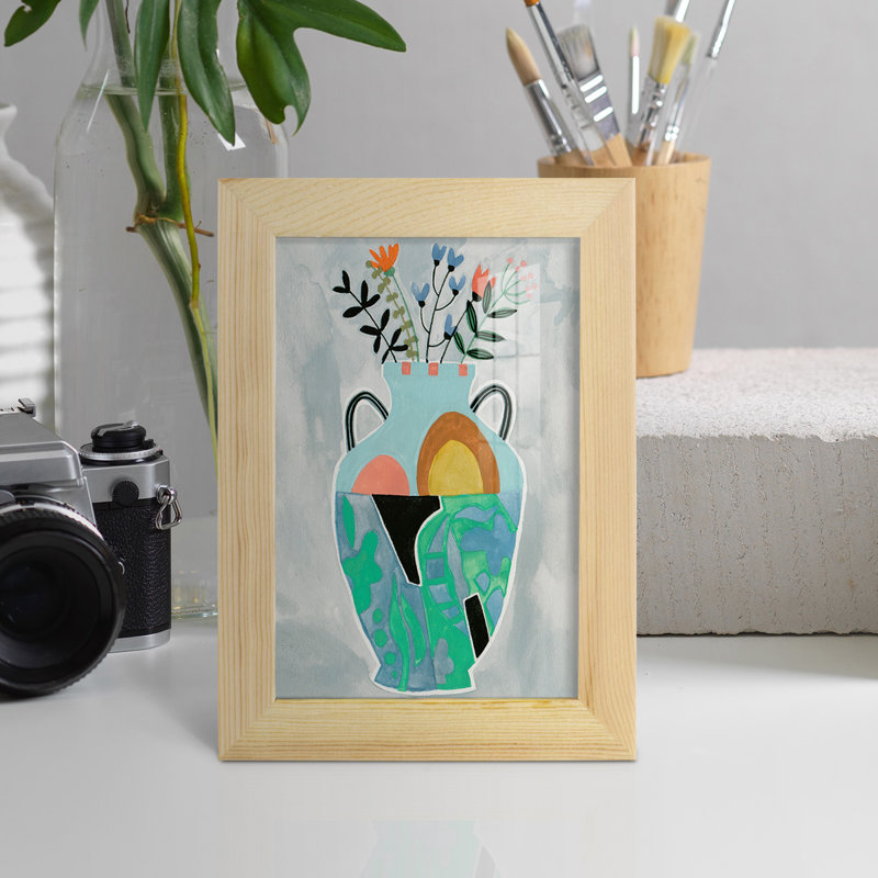 Blayze Collage Vase IV, encadré sur papier, H 6 po x l 4 po x P 1 po, Naturel
