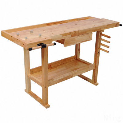 55" Wood Workbench, Heavy Duty Woodworking Bench With Adjustable Handle, 300lbs Load Capacity Woodworking Table Work Bench With Storage For Garage, Workshop, Home Storage