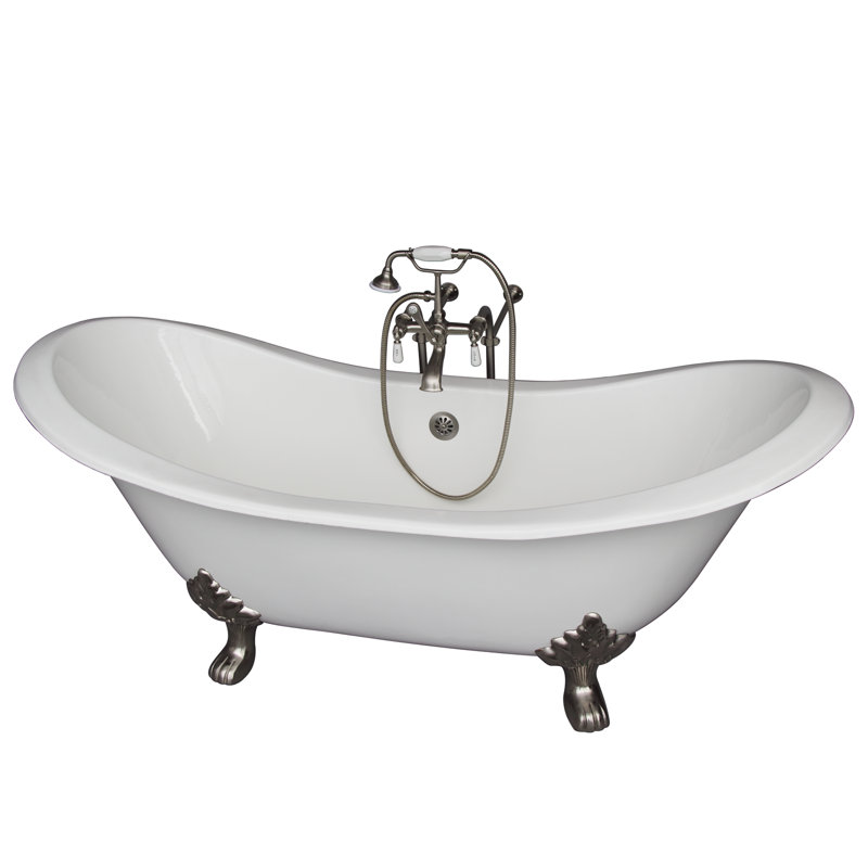 71'' x 30.5'' Soaking Cast Iron Bathtub with Faucet, Brushed Nickel