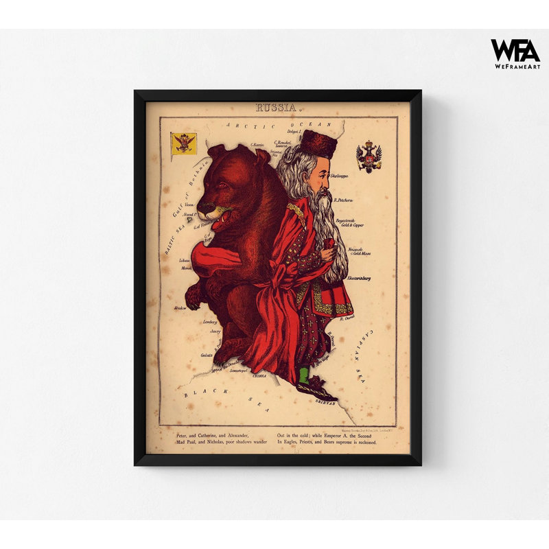 Carte Anthropomorphic de la Russie, caricature, impression d'affiche, impression de carte de dessin, très grand décor russe, petite bibliothèque, art mural