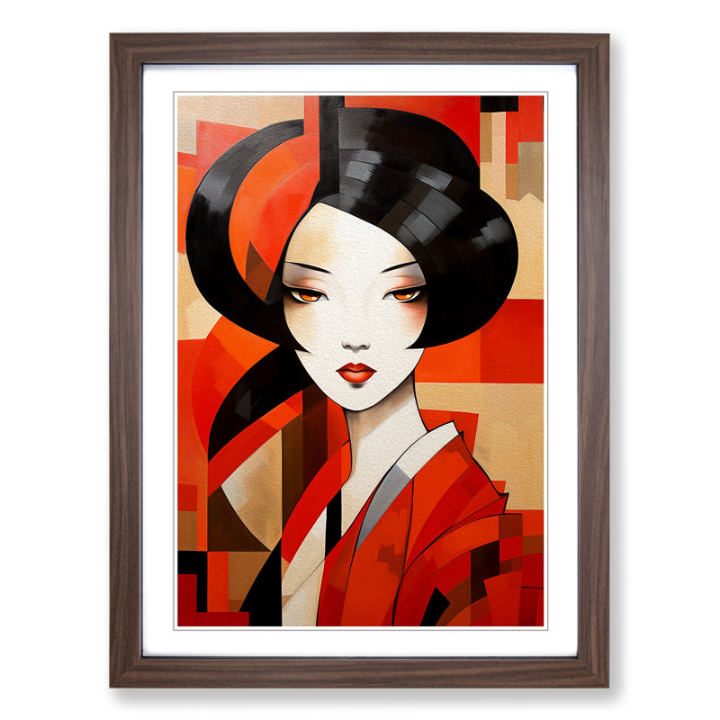 Geisha Cubism - Framed Print, 64cm H x 46cm W, Walnut Framed