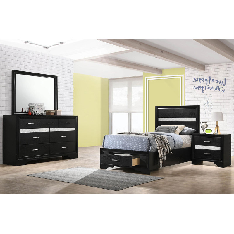 Ensemble de chambre à coucher 4 pièces 4 pièces , Noir, Simple