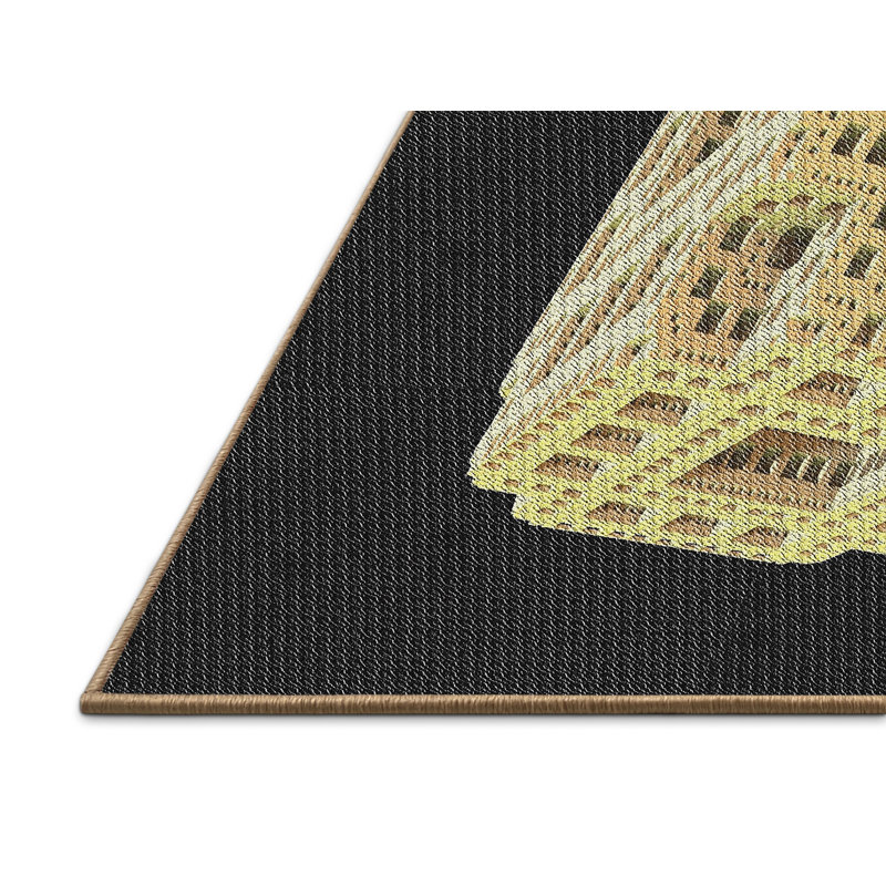 Tapis noir/jaune tissé à la machine, Rectangle 8 pi x 10 pi