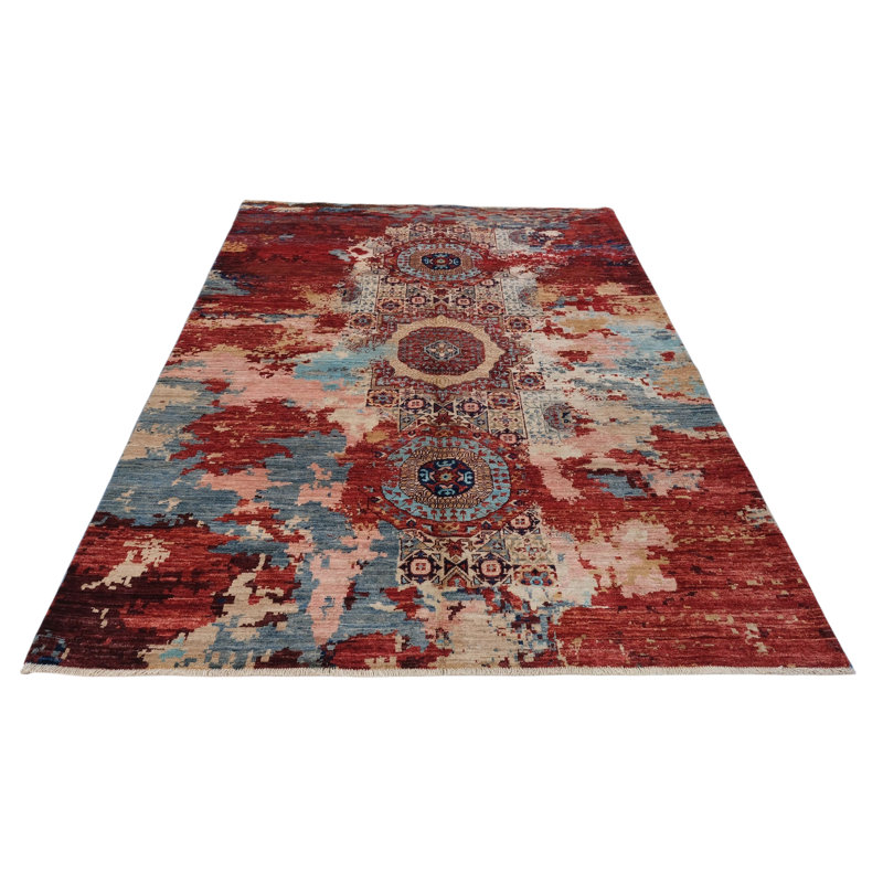 High-Quality Hand-Knotted Red And Blue Area Rug