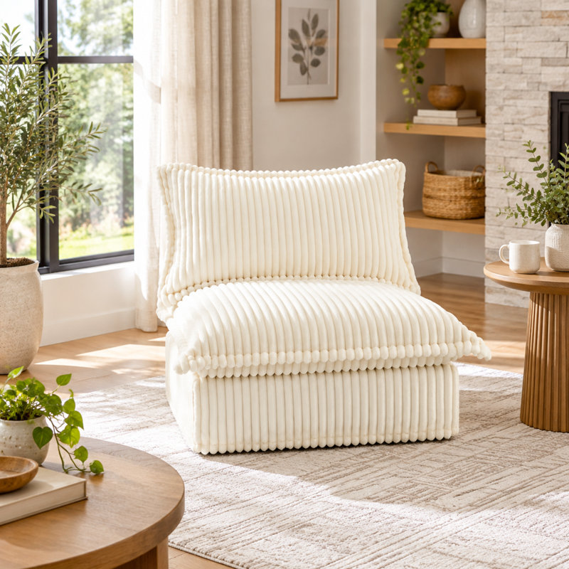 Sofa sans accoudoirs en velours côtelé crème