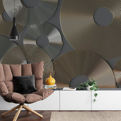 Bronze and Silver 3D Circular Ring Wallpaper for Home Decor