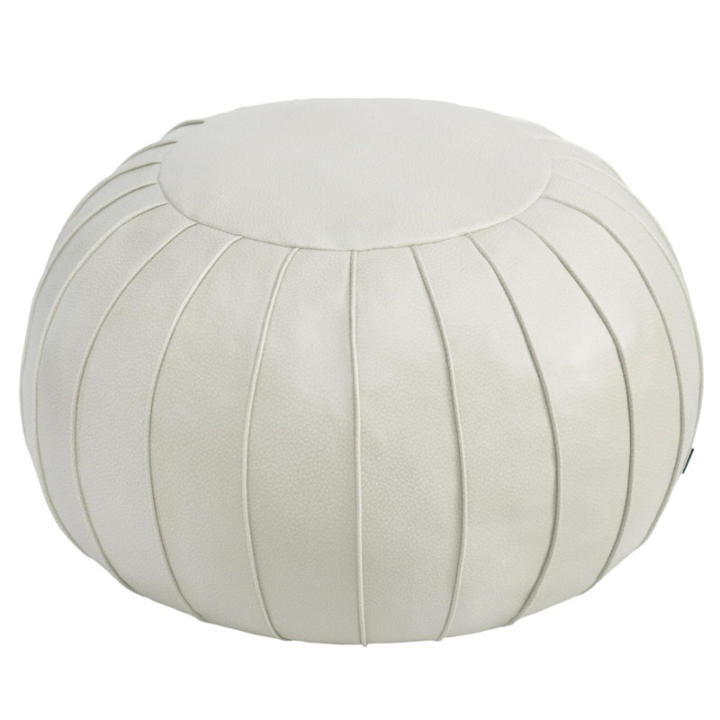 Cohill Upholstered Pouf, Beige Faux Leather