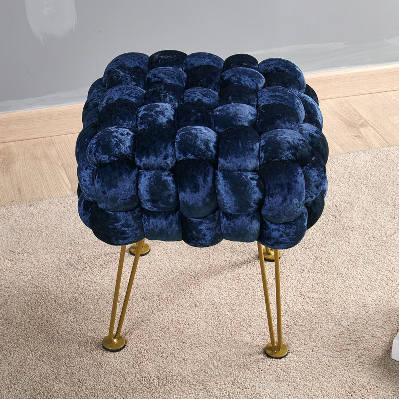 16" Wide Velvet Square Ottoman, Midnight Blue Velvet