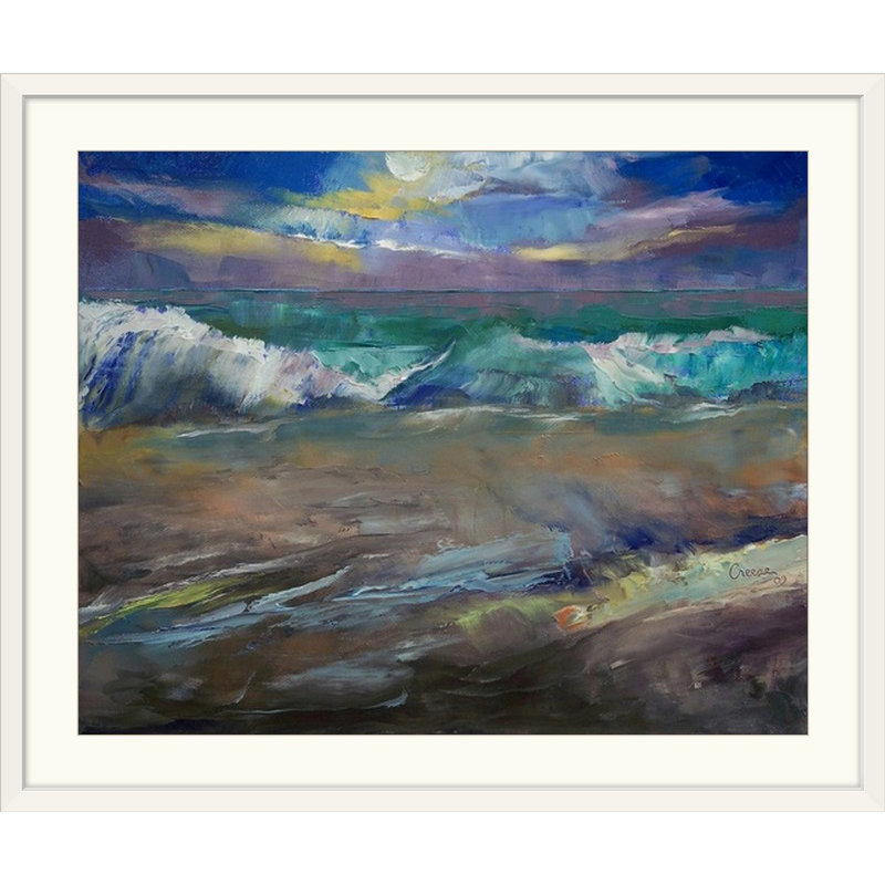 «Massengill Moonlit Waves» par Michael Creese, reproduction d'art, H 27 po x l 32 po x P 1 po, Cadre blanc