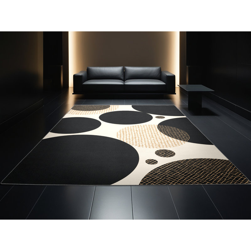 Machine Washable Patterns And Textures Modern Geometric Rug in Gray – Gray Binding, 4' Round
