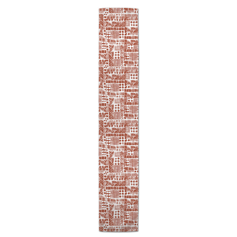 Chemin de table aztec tribal stamp Harvir, 72 po x 16 po, Rouille