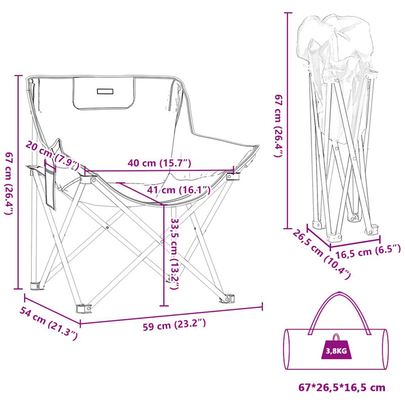 Camping Chairs With Pocket Foldable 2 Pcs Leave Print, Grey