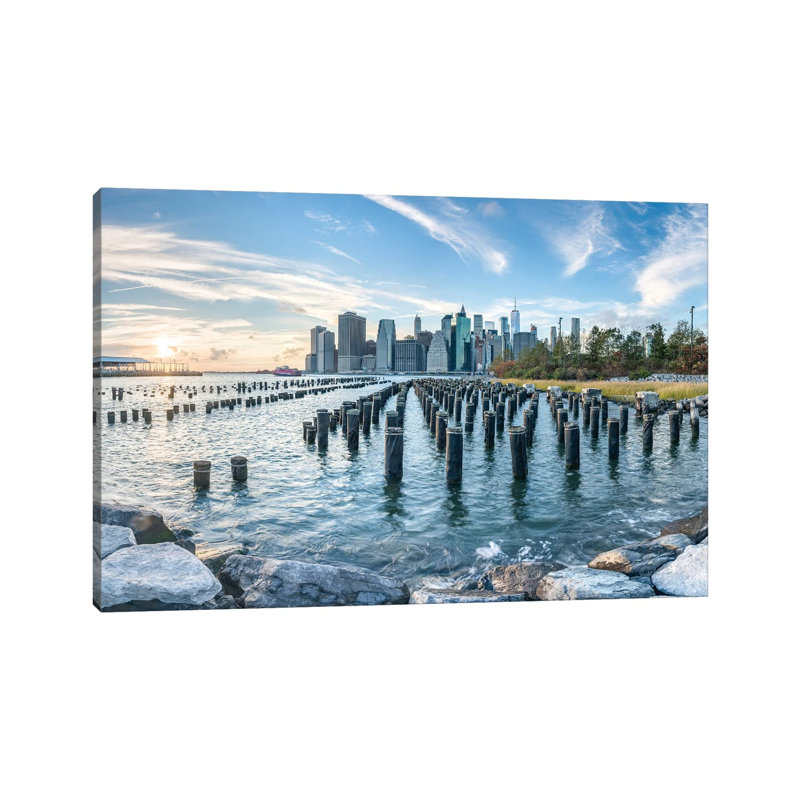 Manhattan Skyline Seen From Pier 1 by Jan Becke - Wrapped Canvas Print, 20.32 cm H x 30.48 cm W