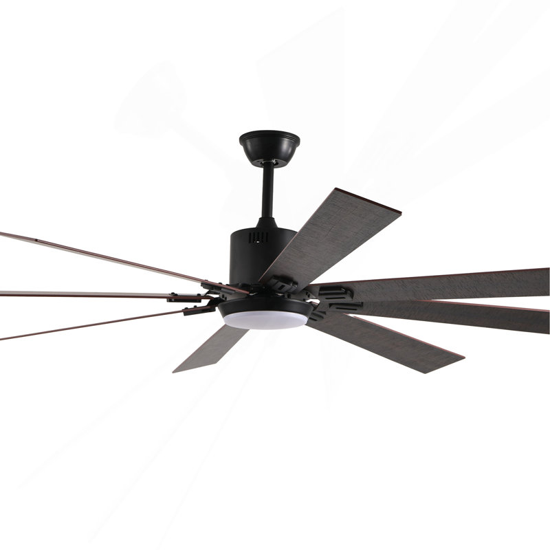 Remote Control LED Adjustable 72" Walnut Ceiling Fan Light With 8 Wooden Blades, , Color Temperature For Living Room, Bedroom, Or Dining Room