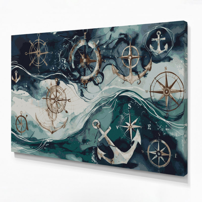 Art nautique gris sur toile, H 11 po x l 14 po