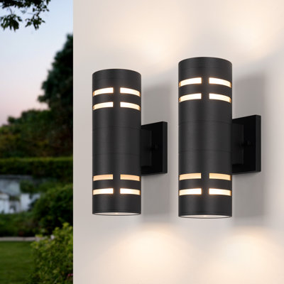 12" Modern Outdoor Porch Light Patio Light in 2 Lights with Aluminum Cylinder and Tempered Glass Cover