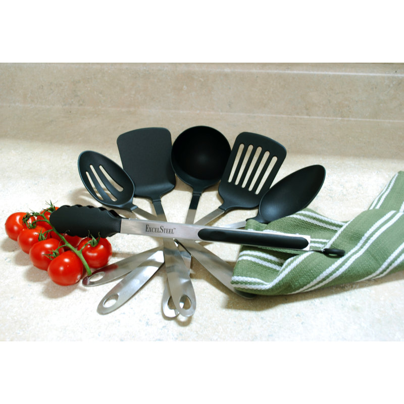 ExcelSteel 6-Piece Stainless Steel Kitchen Tool Set with Black Nylon Tips