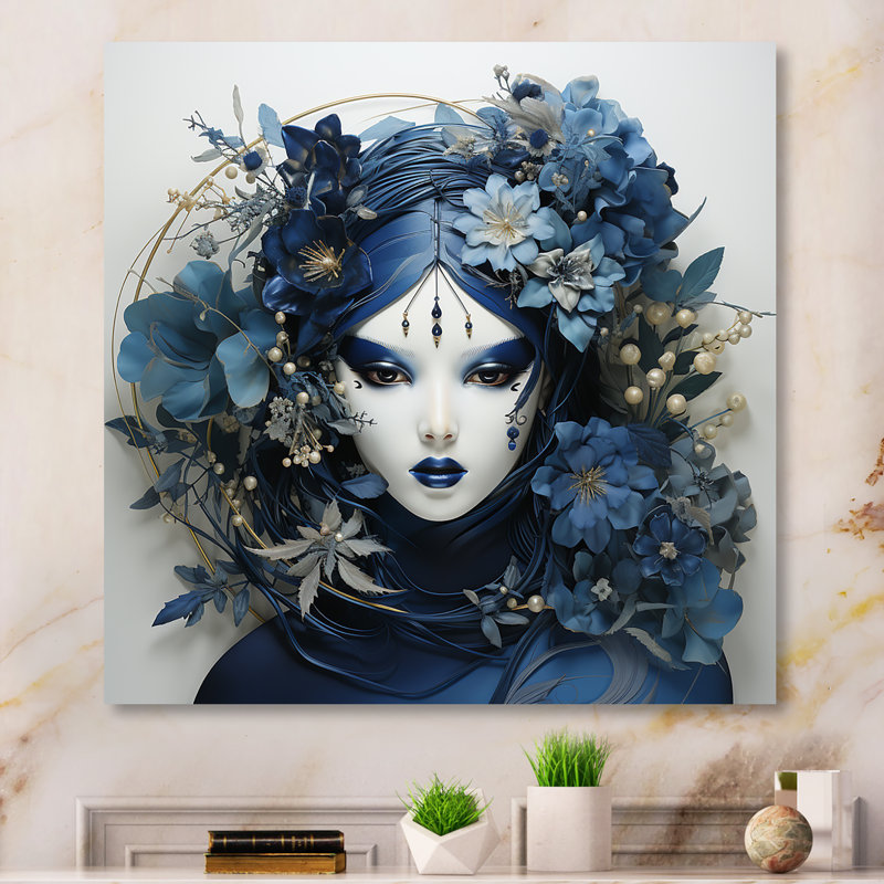 "Portrait d'ombre indigo du Japon" sur métal, H 24 po x l 24 po x P 1 po