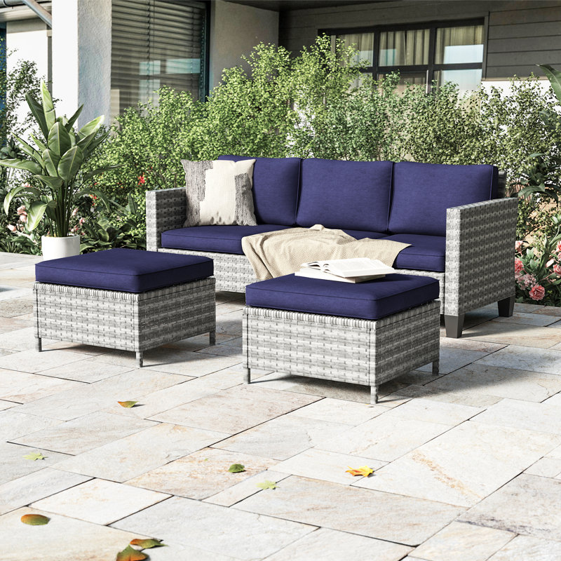 Ensemble de conversation d'extérieur pour 5 personnes avec coussins Adey, Bleu marine, Gris