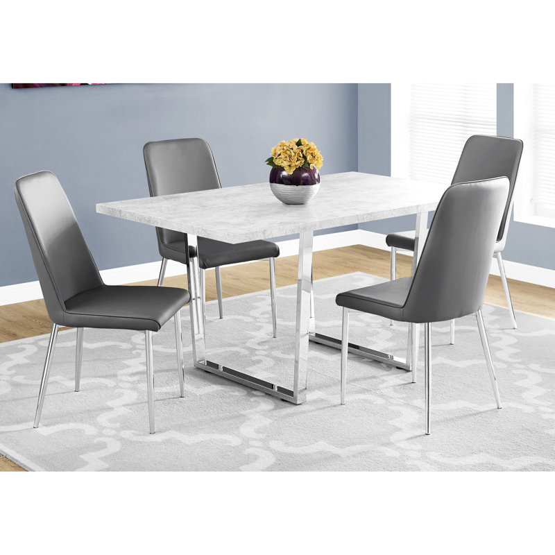 Table rectangulaire moderne pour la salle à manger, surface en stratifié gris et pieds en métal en stratifié, pieds décontractés