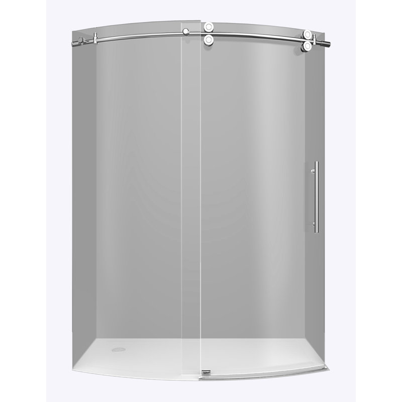 Porte de douche coulissante sans cadre 60 po x 75 po ZenArch, Acier inoxydable brossé, Vers la droite